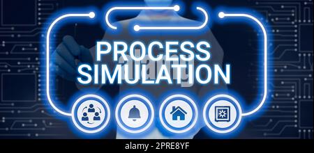 Text sign showing Process SimulationTechnical Representation Fabricated Study of a system, Internet Concept Technical Representation Fabricated Study Stock Photo