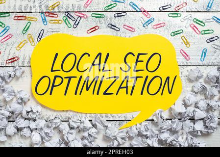 Inspiration showing sign Local Seo Optimization, Word Written on increase Search Visibility to Rank on Top list Stock Photo