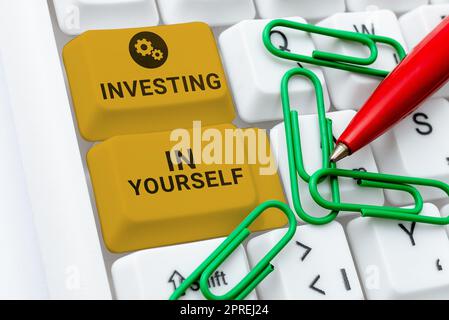 Sign displaying Investing In Yourself, Business overview Improve your Skills take courses for Personal Development Stock Photo