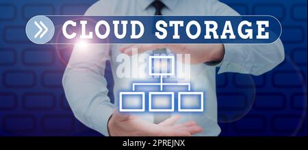 Hand writing sign Cloud Storage, Internet Concept computing connect devices to cloud data on remote storage Stock Photo