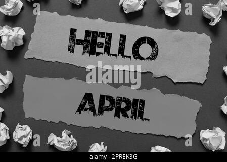 Text caption presenting Hello April, Concept meaning a greeting expression used when welcoming the month of April Stock Photo