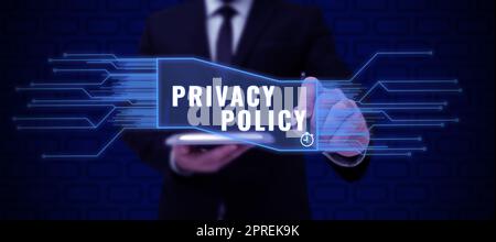 Sign displaying Privacy Policy, Business concept Documentation regarding the management of the client s is data Stock Photo