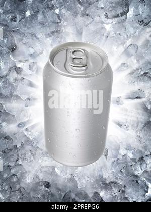 Aluminum cans on a Ice broken splash background Stock Photo