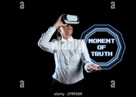 Sign displaying Moment Of Truth. Internet Concept Time to make a decision Climax of an important situation Speech Bubble Sheet Surrounded With Crumpled Papers On Wooden Table Stock Photo