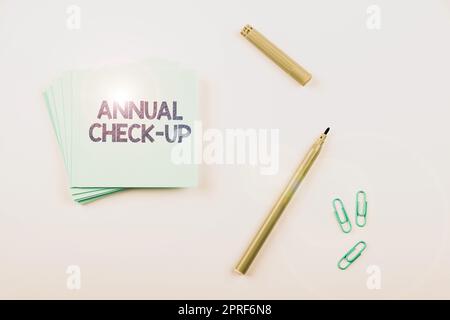 Writing displaying text Annual Check Up. Internet Concept Yearly evaluation and examination of person s is health status Stock Photo