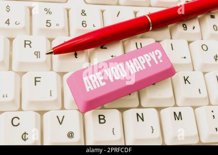 Conceptual caption Are You Happy. Business concept Asking if you are fulfilled in your life enjoying moments Stock Photo