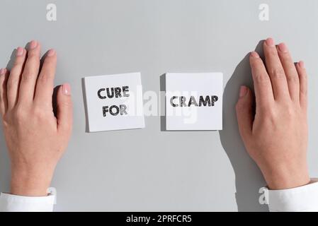 Conceptual caption Cure For Cramp. Word Written on Medical treatment good care against some type of pains Important Messages Written In Shape Of Cloud With Arrows Around. Stock Photo