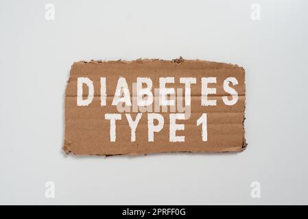 Conceptual display Diabetes Type 1. Internet Concept condition in which the pancreas produce little or no insulin Pinned Presentation Board With Important Messages Written In. Stock Photo