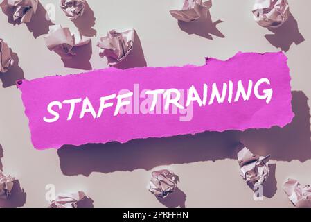 Conceptual caption Staff Training, Business idea an act of pointing a location or portion on where to start Computer Keyboard And Symbol.Information M Stock Photo