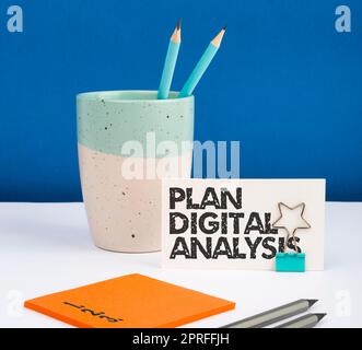 Text caption presenting Plan Digital Analysis, Word for sales data and economic growth graph chart, business strategy Stock Photo
