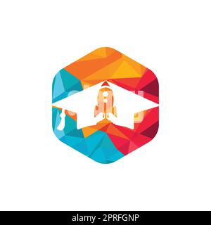 Graduation cap with rocket logo design. Rocket logo for aviation education or academy. Stock Vector