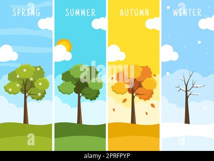 Scenery Of The Four Seasons Of Nature With Landscape Spring Summer Autumn  And Winter In Template Hand Drawn Cartoon Flat Style Illustration Stock  Illustration - Download Image Now - iStock