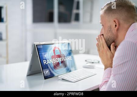 Ransomware Malware Attack. Business Computer Hacked Stock Photo