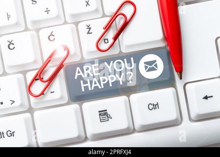 Writing displaying text Are You Happy. Concept meaning Asking if you are fulfilled in your life enjoying moments Stock Photo