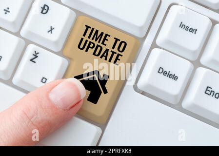 Writing displaying text Time To Update. Business approach The latest information about a particular situation Lap Top, Pencils, Calculator, Paperclips And Sticky Notes Placed On Desk. Stock Photo