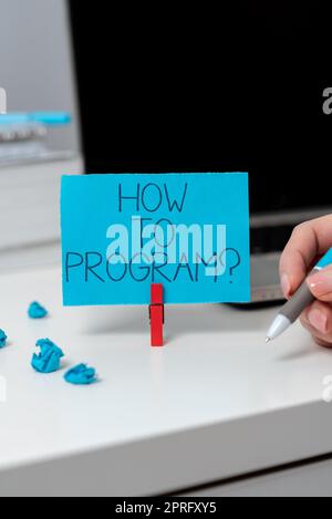 Text sign showing How To Program. Business approach Instruction for computer programming technology knowledge Messages On Different Sticky Notes On Desk With Memos,Tablet And Calculator Stock Photo
