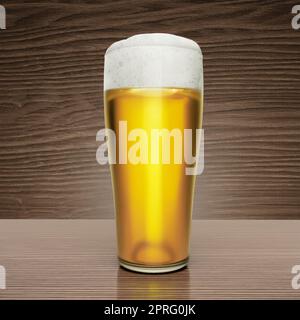 Glass with beer on wooden floor background.3d render Stock Photo