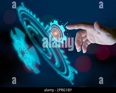 fingers and touching the future interface technology The future of user experience. technology concept. Stock Photo