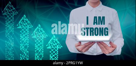 Hand writing sign I Am Strong. Word Written on Have great strength being healthy powerful achieving everything Stock Photo