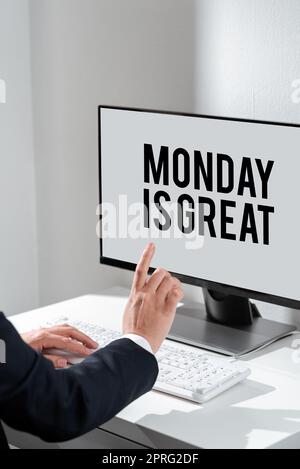 Text showing inspiration Monday Is Great. Conceptual photo Excellent first day of the week Good routine Inspiration Phone With Important Message On Screen And Paper Wraps Around. Stock Photo