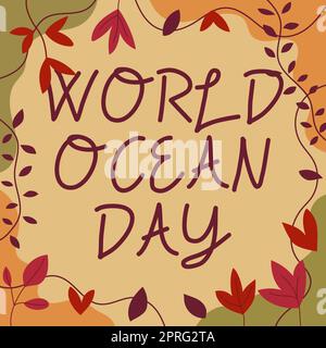 Sign displaying World Ocean Day, Internet Concept Worldwide celebration for big bodies of salt water Woman Using Virtual Reality Simulator And Gesturi Stock Photo