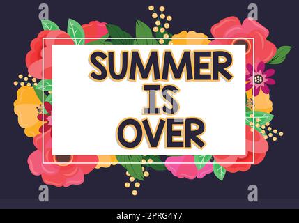 Text sign showing Summer Is Over, Concept meaning End of break good memories from trips and relaxing time Lady standing front backdrop holding present Stock Photo