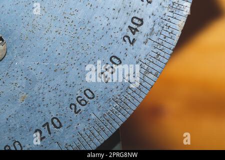 Round scale of angle measurement from vintage telescope Stock Photo