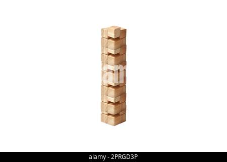 Tower from wooden blocks isolated on white background. Copy space. Stock Photo