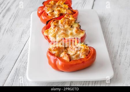 Baked bell peppers stuffed with sausage Stock Photo