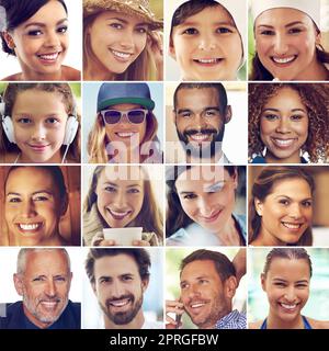 We live in a world of smiles. Composite image of a diverse group of smiling people. Stock Photo