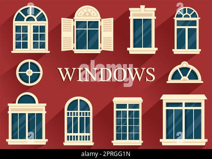 House Architecture with Set of Doors and Windows Various Shapes, Colors ...