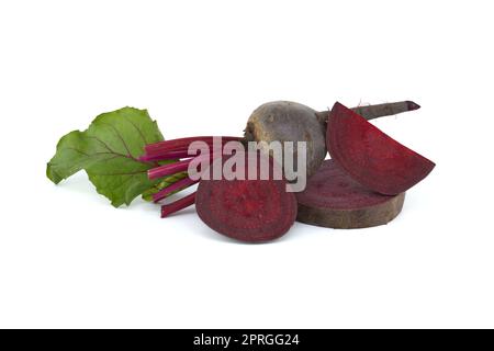 Sliced and whole fresh beetroot over white Stock Photo