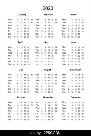 Calendar 2023. Printable calendar for 2023. Sunday start. Minimalist style Stock Photo