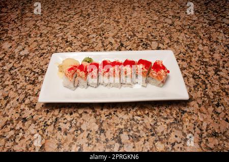 Traditional and authentic Japanese cusine know as a Sushi Roll Stock Photo
