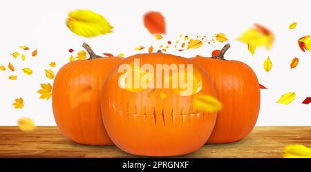 Scary Halloween pumpkin with eyes glowing inside on wooden background Stock Photo