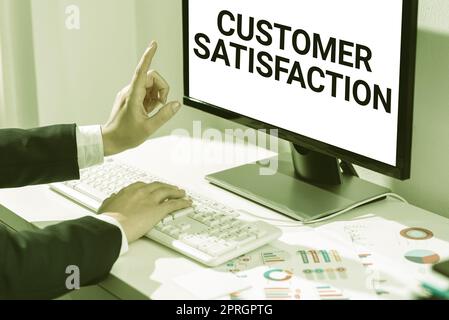 Text caption presenting Customer Satisfaction, Concept meaning Exceed Consumer Expectation Satisfied over services Stock Photo