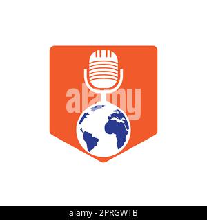 Global podcast logo design. Broadcast entertainment business logo template vector illustration. Stock Vector
