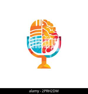 Brain podcast logo design. Broadcast entertainment business logo template vector illustration. Stock Vector