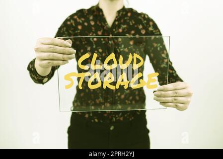 Hand writing sign Cloud Storage, Business overview computing connect devices to cloud data on remote storage Stock Photo