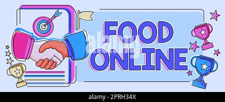 Handwriting text Food Online, Concept meaning variety of food set up in a website directly delivered by store Stock Photo