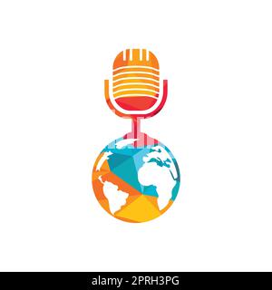Global podcast logo design. Broadcast entertainment business logo template vector illustration. Stock Vector