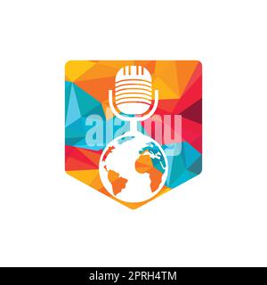 Global podcast logo design. Broadcast entertainment business logo template vector illustration. Stock Vector