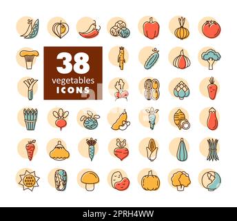 Vegetables isolated vector icons set. Graph symbol for food and drinks web site, apps design, mobile apps and print media, logo, UI Stock Photo