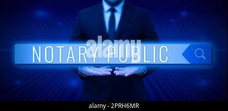 Conceptual caption Notary Public, Word for Legality Documentation Authorization Certification Contract Stock Photo