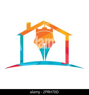 Castle pen education vector logo design. Castle writer logo design concept. Stock Vector