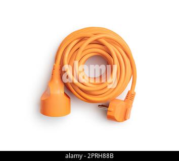 Orange extension Power Cord isolated on white background. Stock Photo