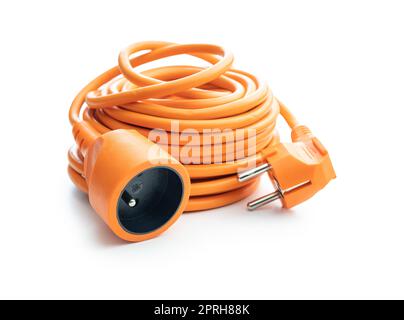 Orange extension Power Cord isolated on white background. Stock Photo