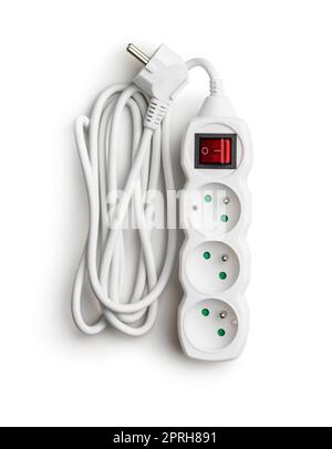 White extension Power Cord isolated on white background. Stock Photo