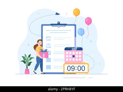 Event Planner Template Hand Drawn Cartoon Flat Illustration with Planning Schedule, Time Management, Business Agenda and Calendar Concept Stock Photo