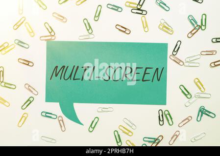 Hand writing sign Multi Screen, Business concept Having or involving several screen especially in a cinema Stock Photo